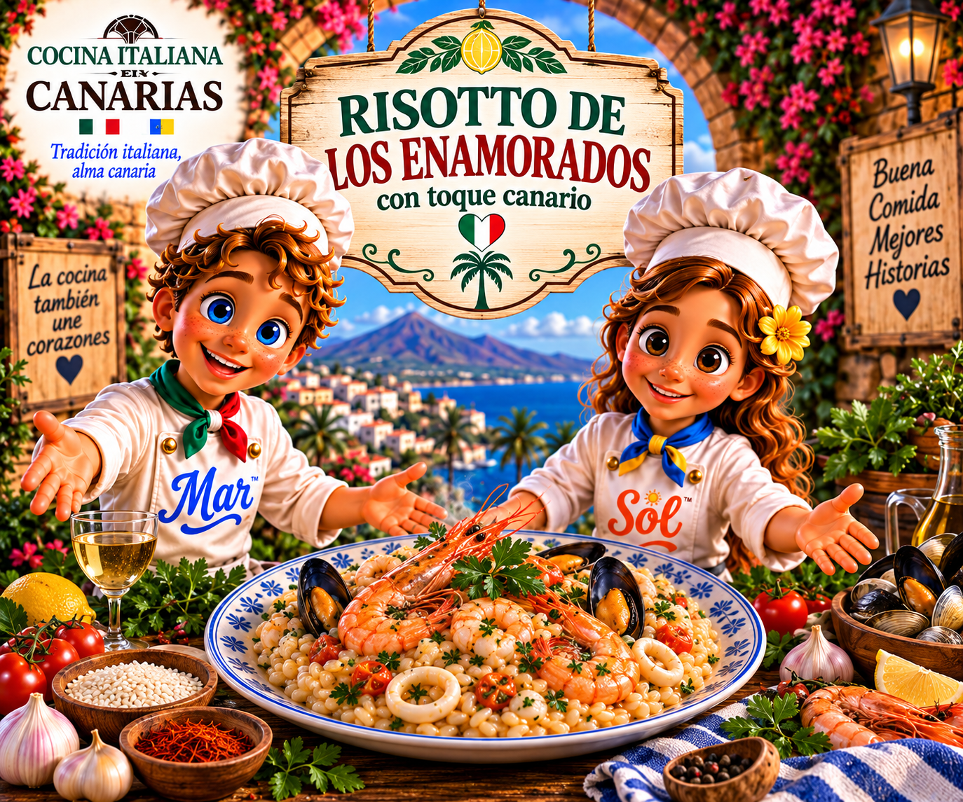 Risotto de los Enamorados sin gluten con toque canario con los chefs Sol y Mar
