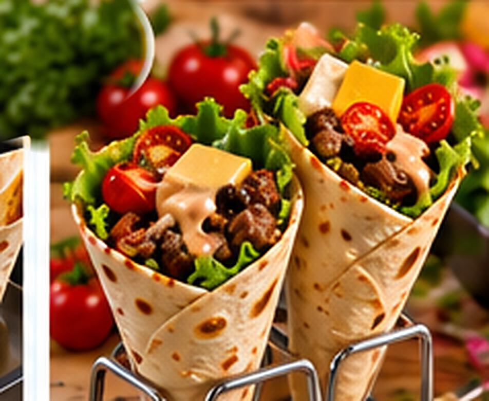 Paso 6: Rellena los conos con lechuga, carne picada, tomates cherry, queso cheddar y un toque de mayonesa. ¡Listos para disfrutar!