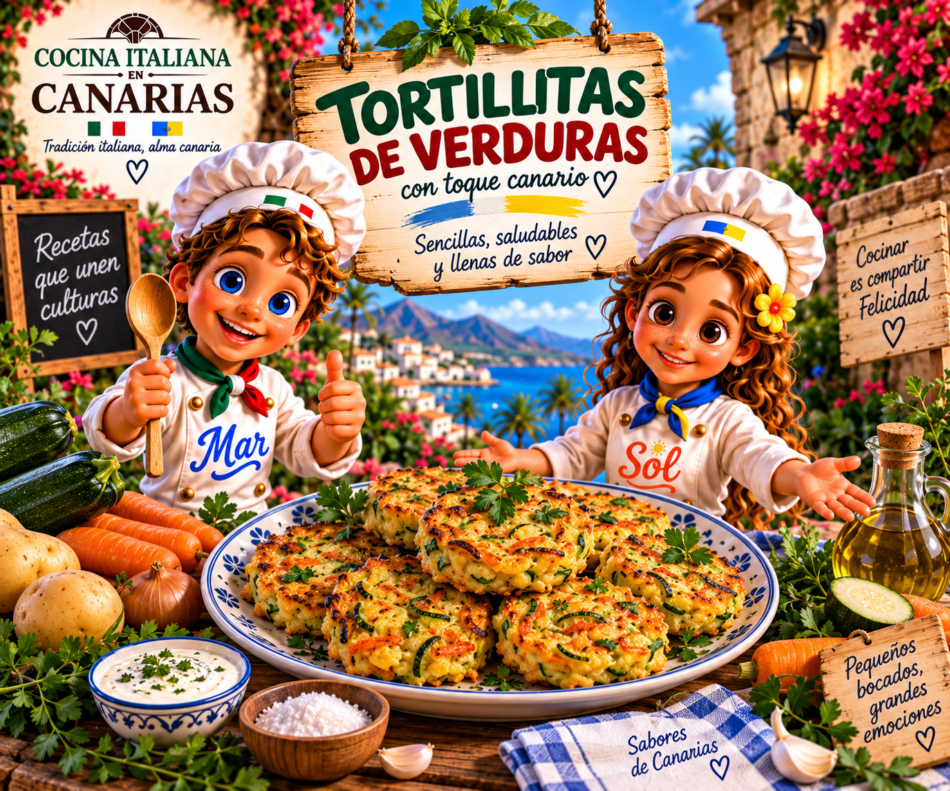 Tortillitas de verduras con toque canario con los chefs Sol y Mar