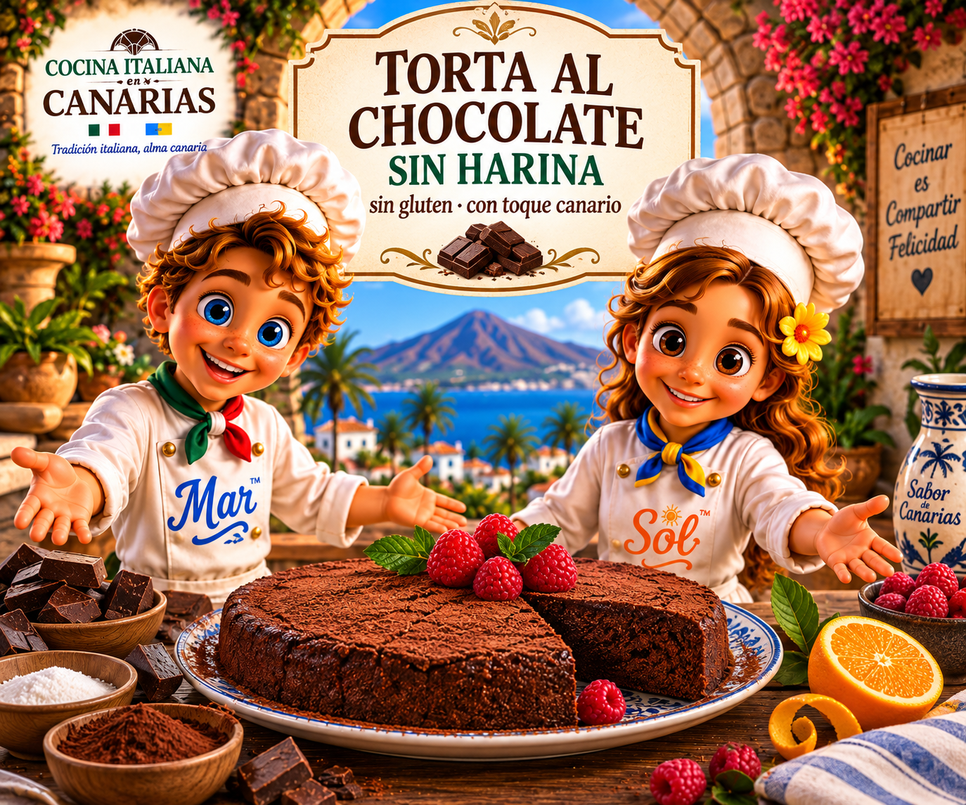Torta al Chocolate sin Harina con toque canario con los chefs Sol y Mar