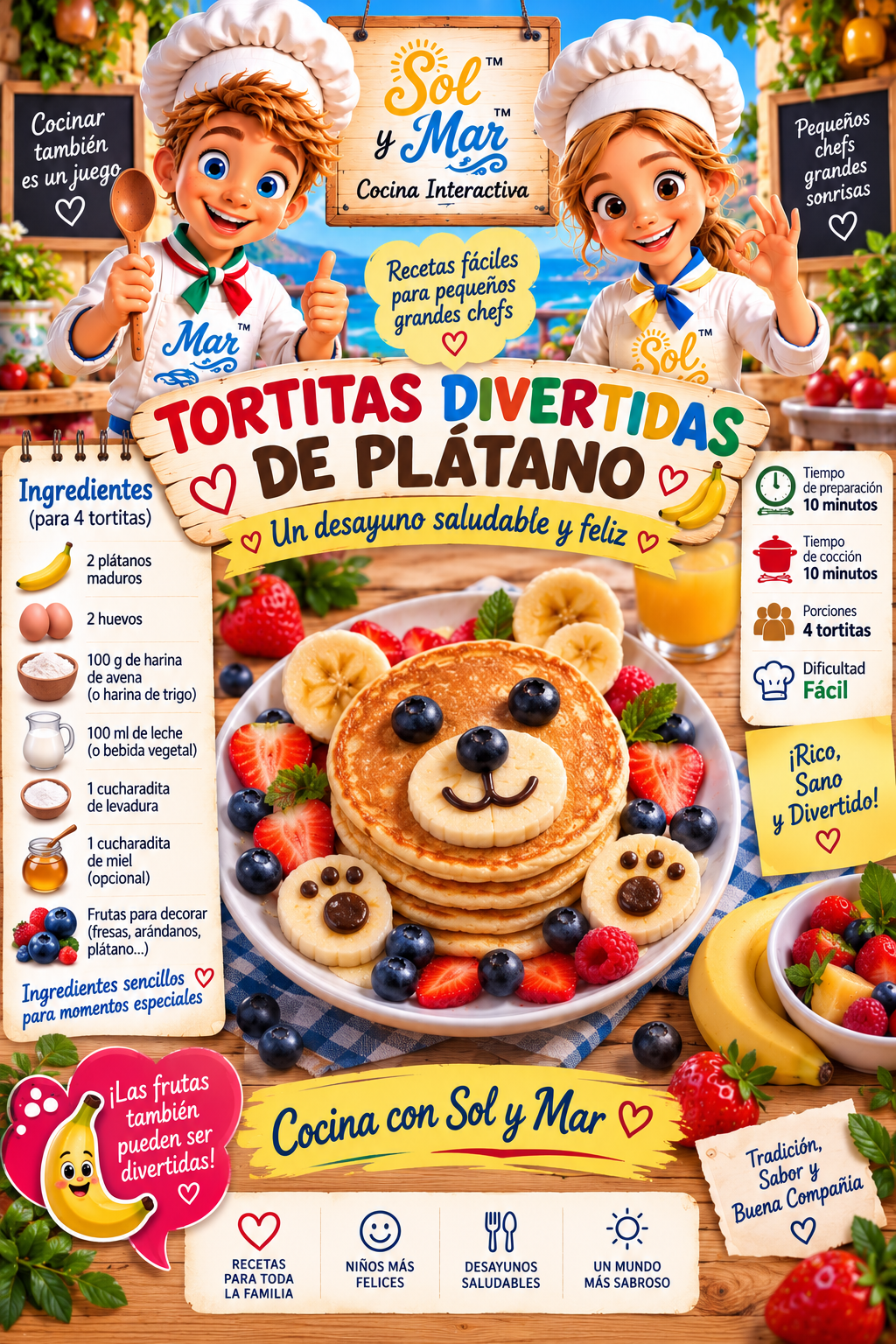 Tortitas Divertidas de Plátano con los chefs Sol y Mar