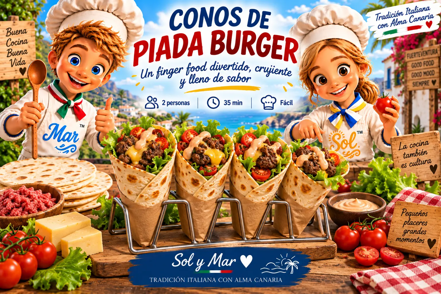 Conos de Piadà Burger con los chefs Sol y Mar