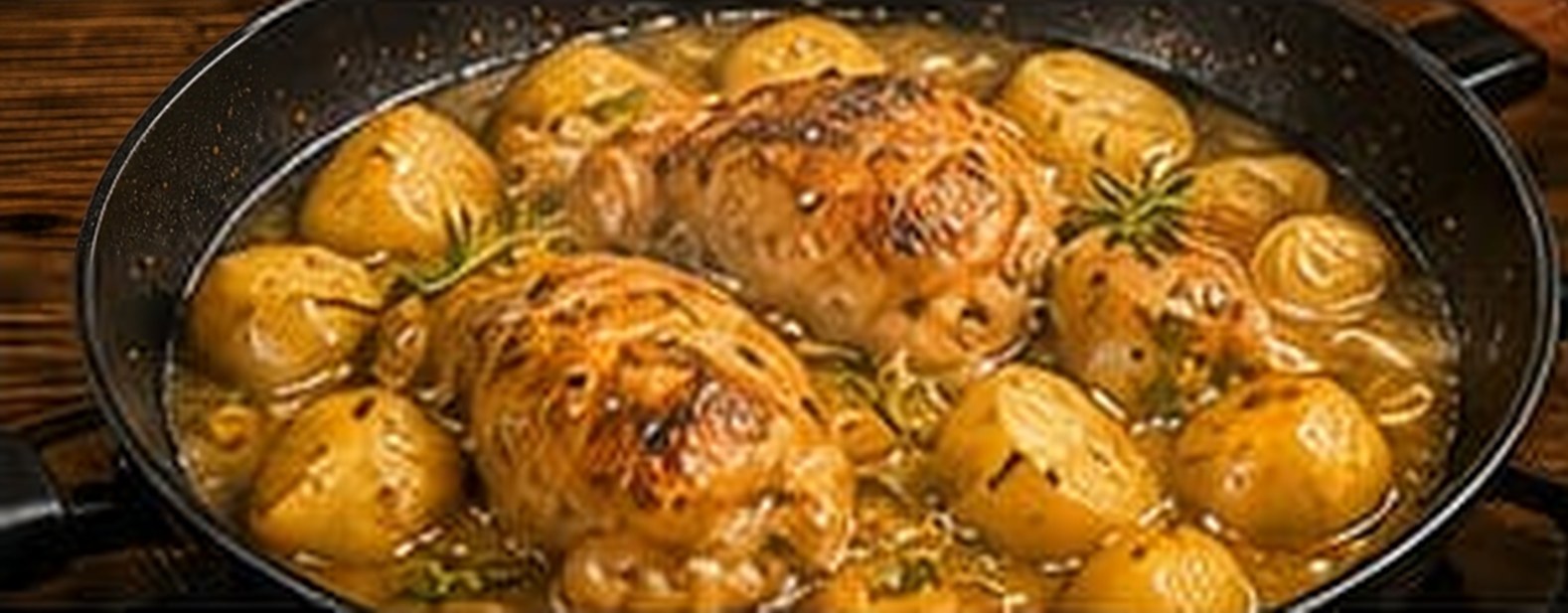 Paso 7: Cocina a fuego lento. Tapa la sartén y cocina a fuego medio-bajo durante unos 15-20 minutos, hasta que el pollo esté tierno y las patatas bien cocidas.