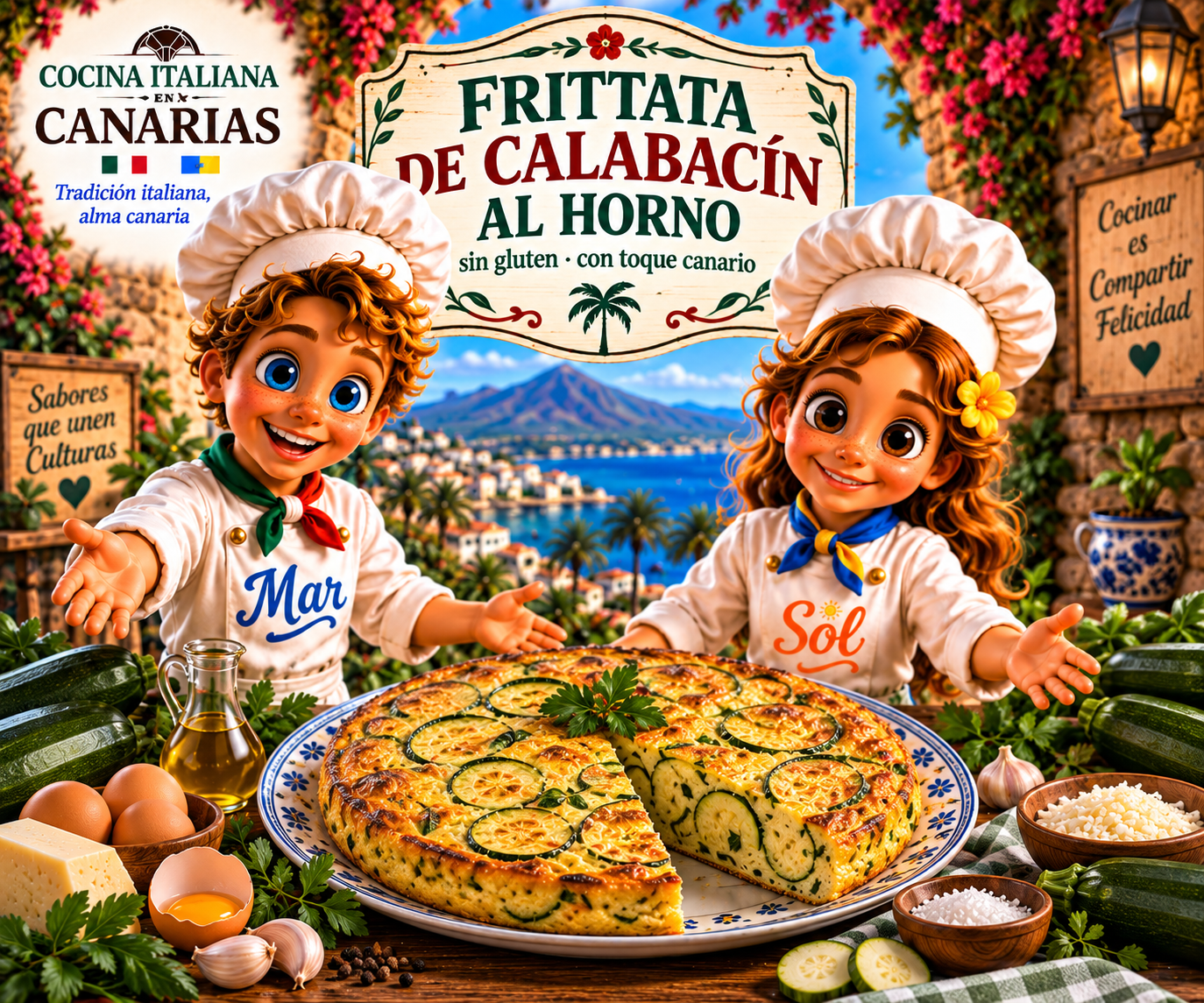 Frittata de Calabacín al Horno sin gluten con toque canario con los chefs Sol y Mar