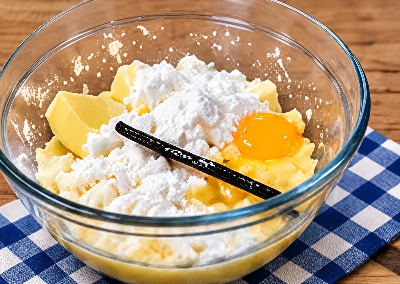 Paso 1: Mezcla la mantequilla blanda con el azúcar glas. Añade el huevo, la vainilla y la pizca de sal. Mezcla hasta obtener una crema homogénea.