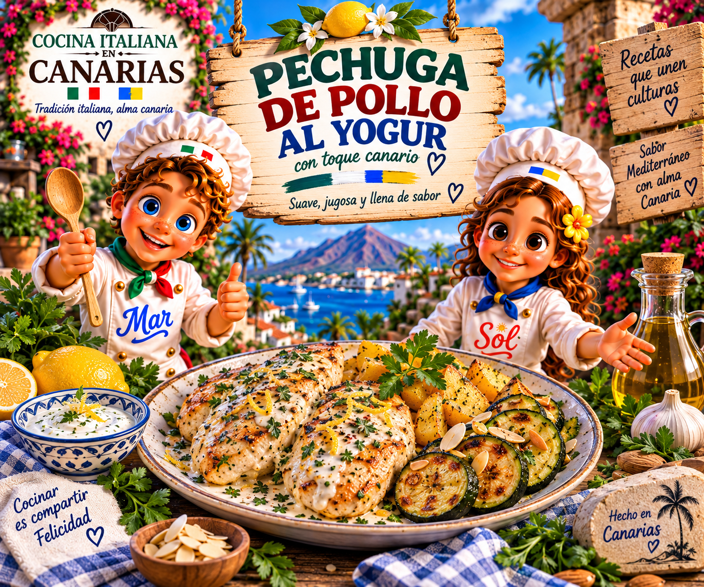 Pechuga de pollo al yogur con toque canario con los chefs Sol y Mar