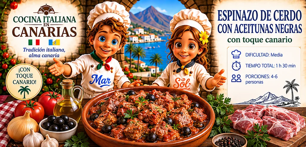 Espinazo de Cerdo con Aceitunas Negras con toque canario con los chefs Sol y Mar